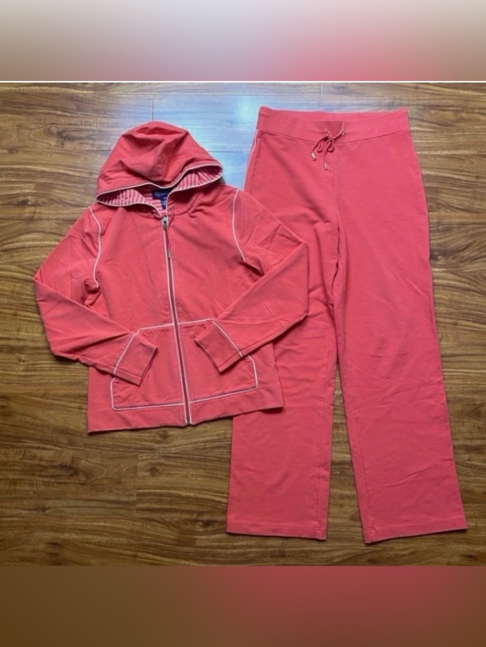 Jones New York Women's Salmon Zip Hoodie + Drawstring Relaxed Sweatpant Size SP